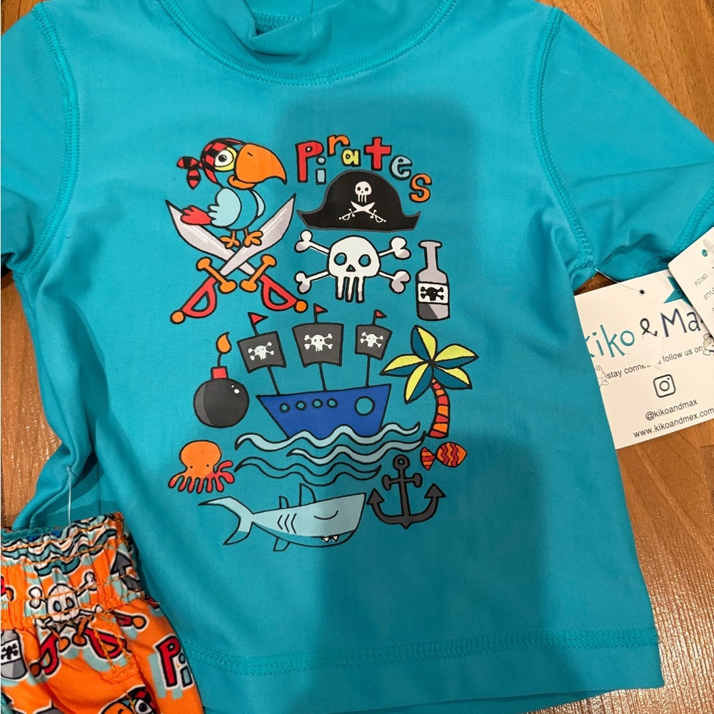 Kiko & Max swim trunk and rash guard tee shirt set pirate UPF bathing suit - Picture 3 of 5